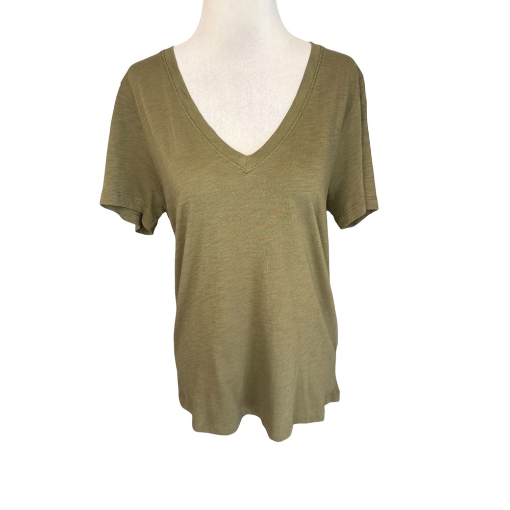 Madewell Womens Pima Cotton V-Neck Short Sleeve Slub Tee Olive Green NS569 L